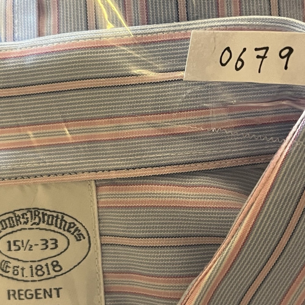 Brooks Brothers Shirt Mens 15.5 33 Blue Pink Plaid Striped Non-Iron French Cuff - Picture 10 of 10